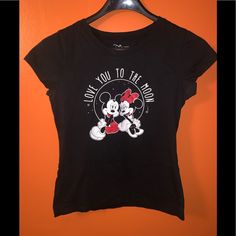 Disney Mickey-Mouse Shirt Black Mickey Mouse Shirt For Disney Fan Events, Black Shirt With Character Print For Disney Fan Events, Black Minnie Mouse T-shirt Short Sleeve, Black Minnie Mouse Short Sleeve T-shirt, Black Disney Short Sleeve Shirt, Black Cartoon Print Shirt For Disney Fan Events, Black T-shirt With Minnie Mouse Graphic, Crew Neck, Black Shirt With Cartoon Print For Disney Fan Events, Black Mickey Mouse Tops For Disney Events