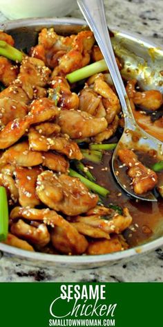 sesame chicken with celery in a bowl