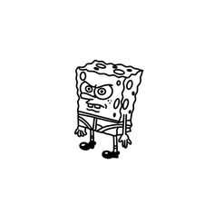 a black and white drawing of a spongebob holding a computer mouse in his hand