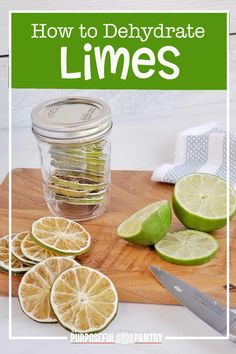 how to dehydraate limes on a cutting board with knife and lemon slices