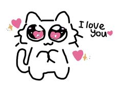 a cartoon cat with big eyes and i love you written on it