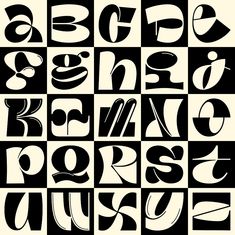 the letters are made up of different shapes and sizes, all in black and white