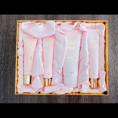 Brand New Skincare Set In Deluxe Gift Box. Gorgeous Pink And Gold Box With Pink Satin Lining. This Would Make The Perfect Holiday Gift For Any Skincare Guru You Know, Including Yourself! All Bottles Are Sealed. Included In Box: -Miracle Facial Scrub 2.36 Fl. Oz -Vit C Ultra Hydrating Cream 1.35 Fl. Oz -Intensive Day Moisturizer 1.35 Fl. Oz -Peach Night Brightening Cream .75 Fl. Oz Offers Are Welcome, Don’t Be Shy!! Cocoa Butter Body Cream, Day Moisturizer, College Girl Gifts, Prickly Pear Oil, Lotion Gift, Facial Scrub, Makeup Remover Pads, Brightening Cream, Facial Scrubs