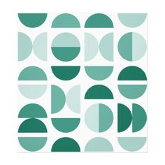 a green and white geometric pattern with circles on the bottom, in shades of teal