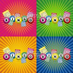 four different colored images with the word bingo on them