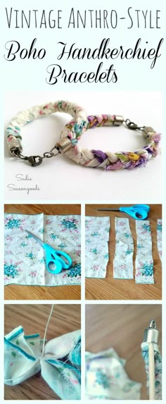 the instructions for how to make an easy fabric bracelet with scissors and thread on it