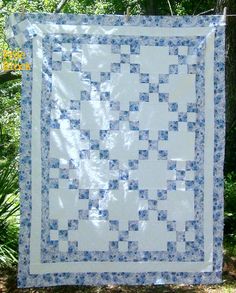 Already Made Quilt Top Single Irish Chain Traditional Pieced Patchwork Quilting Blue White Roses in Rain Flowers Floral Throw Lap NEW - Etsy