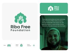 the logo for riba free foundation is shown in front of a green and white background