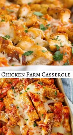 the chicken parm casserole has been cooked and is ready to be eaten