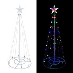 LIGHT UP CHRISTMAS TREE: A modern and exciting Christmas tree for either your outdoor or indoor display. THRILLING LIGHT SHOW: 110 multi-colored LED lights allow for 8 different pattern functions that are easy to set for a gorgeous light display. VERSATILE DISPLAY: Includes UL listed adaptor and 10' long cord for an easy plug-in set-up in your front yard or inside in your hallway, living room, or anywhere else. Alpine Corporation 48-in Christmas Tree Free Standing Decoration with LED Lights | LUC141S-MC Wire Christmas Tree, Silver Bed, Storing Christmas Decorations, Colored Led Lights, Star Silver, Silver Christmas Tree, Fun Christmas Decorations, Led Christmas Lights, Christmas Yard