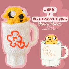 a crocheted mug with a stuffed animal in it