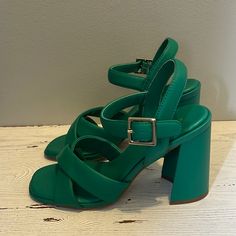 Kenneth Cole New York Nwt Size 7 M Green Lessia Sandals Square Toe 3.75” Block Heel Green Synthetic Sandals With 4-inch Heel, Chic Green Sandals With 4-inch Heel, Green Open Toe Heels With Heel Strap, Green Heels With Padded Heel, Green Open Heel Padded Heels, Green Open Heel Heels With Padded Heel, Trendy Green Heels With Heel Strap, Green Open Heels With Padded Heel, Green Formal Sandals With Buckle Closure