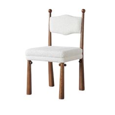 a white chair with wooden legs and a cushion on the backrest, against a white background