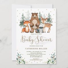 a baby shower with woodland animals and trees