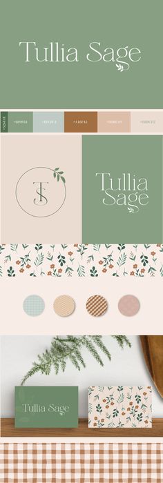 the logo and business card design for tullila sage, a boutique that sells handmade goods