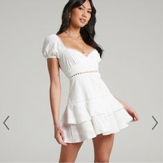 Party Cocktail Sweetheart Neckline Fit N Flare Solid White Dress Boho Romantic. Armpit To Armpit 23 Inches Length Shoulder To Hem 33 Inches. New With Tags No Flaws Questions? Leave A Comment Below! Fitted Puff Sleeve Mini Dress With Lace Trim, Flirty Puff Sleeve Dresses For Garden Party, Cute Fitted Puff Sleeve Dress With Ruffle Hem, Feminine Fitted Tiered Mini Dress, Fitted Feminine Tiered Mini Dress, Flirty Fitted Puff Sleeve Dress For Garden Party, Sweetheart Neckline Mini Dress With Ruffle Hem For Brunch, Brunch Mini Dress With Fitted Bodice And Short Sleeves, Feminine Fitted Tiered Puff Sleeve Dress