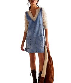 From Free People, this overall dress features:Denim fabricationScoop necklineSleevelessAdjustable buckle strapsLow backFront pocketsPull on constructionApprox. 32.5" lengthCottonMachine wash/tumble dry Imported. High Roller, Contemporary Dresses, Jean Dress, Daytime Dresses, Mini Robes, Follow Your Heart, Cozy Sweater, Denim Overalls, Overall Dress