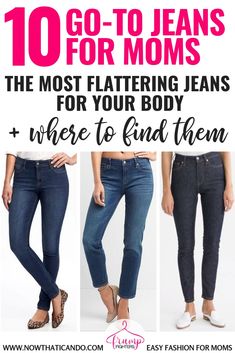 As moms we love our high waisted jeans, but is that the best look for your body shape? Here’s the simple low-down on the best jeans for your body type, whether you have an apple, pear, straight, or hourglass figure! She includes a list of the most affordable options under $75! #jeans #mom #fashion #shopping #bodyshape Affordable Jeans, Maternity Capsule Wardrobe, Mom Belly, Everlane Jeans, Best Jeans For Women, Stylish Mom, Cheap Clothes, Best Jeans, Clothing Essentials