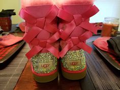 Custom made ugg can be done in any color. No refunds or exchange. All sales final. Minion Shoes, Bow Uggs, Uggs With Bows, Bling Heels, Fluffy Shoes, Chestnut Uggs, Womens Booties, Bailey Bow Uggs, Custom Bling