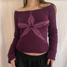 y2k women's round neck long sleeved knitted sweater flower pattern jacquard top vintage dark high Plum Purple Aesthetic, Plums Aesthetic, Plum Outfit Ideas, Plum Aesthetic, Aesthetic Sweaters, Harajuku Women, Fits Aesthetic, Women Y2k