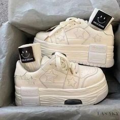 Lasaky - Star Platform Sneakers with Increased Height and Fashionable Design Sneaker High Heels, Chunky Platform Sneakers, Skateboard Fashion, Plateau Sneaker, Y2k Shoes, Dr Shoes, Comfy Slippers, High Heel Sneakers, Faux Leather Heels