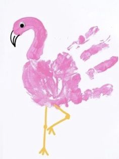 a pink flamingo is standing with its legs spread out and hands in the air