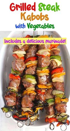 grilled steak kabobs with vegetables on skewers