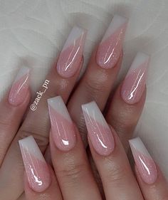 Ombre Nail Art Designs, Ombre Acrylic Nails, White Acrylic Nails, Ombre Nail Designs, Fall Acrylic Nails, Nail Art Ombre, Nail Designs Glitter, Pink Acrylic Nails