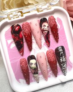 Get the adorable Nezuko Blush nails now! 😍���💅 #nezukoedit #demonslayer Anime Press On Nails, Nezuko Nails, Demon Slayer Nails, Nail Anime, Nail Competition, Cartoon Nail Designs, Anime Nail, Urban Nails, Why Choose Us