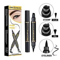 Description: Produced with double head which has multiple functions, the stamp head can help you to quickly shaping eyes effect for gently applying, the pen head will help you to draw natural fashion eye line for makeup, its waterproof and smudge-proof functions will make your eyes makeup for last long time without fading or blooming, if you want to remove it, you can use makeup cleanser to easily cleaning without hurting your skin. Having been made of smooth and gentle liquid inside it, there i Stamp Eyeliner, Pencil Accessories, Ideal Makeup, Waterproof Eyeliner Pencil, Shiny Eyes, Liquid Eyeliner Pen, Black Liquid, Fake Nails With Glue, Eyeliner Pencil