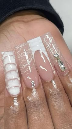 Half French Nails, White Nails French Tip, White Nails French, Girly Acrylic, Long Acrylic Nail Designs, Drip Nails, Colored Acrylic Nails, Dope Nail Designs, Classy Acrylic Nails