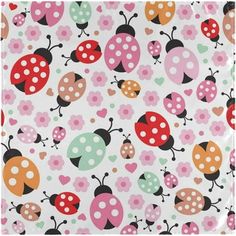 a paper napkin with ladybugs and polka dots on it, all in different colors