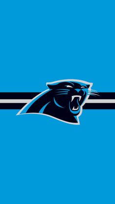 the carolina state university logo is shown on a blue and black striped background with an image of a panther's head