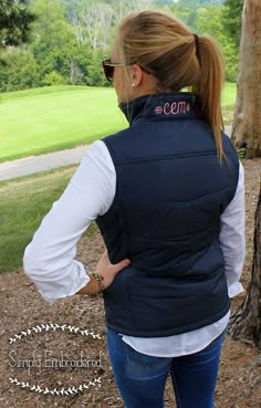 Affordable Preppy Outerwear For Fall, Affordable Preppy Cotton Outerwear, Cheap Preppy Cotton Outerwear, Cheap White Vest With Letter Print, Monogrammed Puffer Vest, Spring Letter Print Vest Affordable, Personalized Vests, Monogrammed Vest, Preppy Fall Style