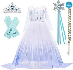 🌟Snow Queen Act 2 Costumes Princess Elsa Dresses for Girls with Wig,Crown,Magic wand ,Gloves Accessories 5T 6x(120,K11)  🌟Price including dress,crown,wand,gloves,wig likes picture  🌟Fabric comfortable, not itchy, suitable for any toddler girls  🌟Great for special occasions such as halloween,christmas(Xmas) holidays,birthdays and pageants,photo shooting.  🌟No washing machine and dryer. Only handwash and line dry. Elsa Frozen Fever Dress, Princess Costumes For Girls, Toddler Fancy Dress, Princess Elsa Dress, Snow Party, Elsa Doll, Frozen Dress, Elsa Costume, Quinceanera Themes