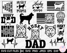 husky dad svg files with his dog and american flag