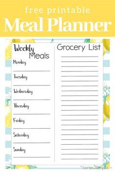 a printable meal planner with lemons on it and the words, free printable meal