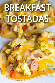 breakfast tostadas with ham, cheese and vegetables