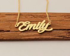 "Personalized Name Necklace, Emily Gold Plated Necklace, Name Pendant, Personalized Mother Day Gift Pendant for Women This necklace is made of Stainless Steel Available color: Gold, Silver and Rose Gold Chain Length: 14\"16\"18\"20\"22\" inches Processing Time: 2-10 business days Standard Shipping: 10-15 business days to USA. 15-30 business days to other countries. Expedited Shipping: 5-8 business days to USA. 5-10 business days to others. Please do not hesitate to contact us with any concerns." Necklace With Kids Names, Birthday Necklace Gift, Custom Initial Necklace, Personalized Mother's Day Gifts, Friendship Necklaces, Couple Necklaces, Initial Necklace Gold, Dainty Gold Necklace