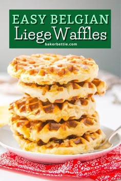 three waffles stacked on top of each other with the words easy belgann recipe