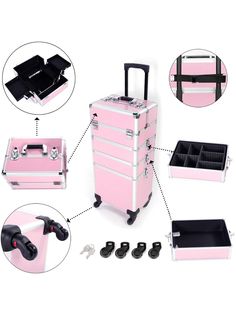 4 In 1 Aluminum Cosmetic Makeup Case Tattoo Box Pink Black         Bathroom, size features are:Bust: ,Length: ,Sleeve Length: Pink And Black Bathroom, Cosmetic Box, Pink Bathroom, Baby Boy Onesies, Makeup Sponge, Electronic Toys, Powder Puff, Cosmetic Case, Makeup Case