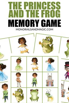 the princess and the frog memory game is shown with pictures of different characters in it