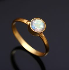 Round Stone Ring, Gold Moonstone Ring, Gold Ring For Women, Sparkling Jewelry, Rainbow Gemstones, Moonstone Stone, Sparkle Jewelry