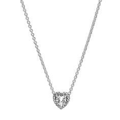 From Pandora, let love guide your look with this sterling silver heart necklace, which can be worn in two different lengths thanks to its adjustable clasp. The sparkling healing heart cut of the cubic zirconia marks the first time this stone shape is being used in the Timeless Elegance collection and is a modern take on a love token, which is ideal as a gift for someone special. The contemporary design and elevated stone setting make it an easy to wear piece they'll love for years to come. Pando Elevated Heart Necklace, Pandora Heart, Pandora Necklace, Sterling Silver Heart Necklace, Healing Heart, Love Token, Pandora Style, Pandora Silver, Silver Heart Necklace