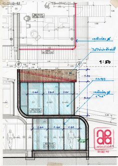 an architectural drawing of a building with blueprints