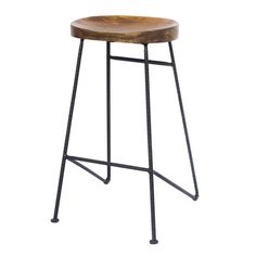 the stool is made out of metal and wood, with a wooden seat on one side