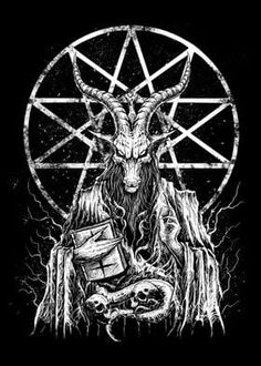 an image of a goat holding a book in front of a pentagramil