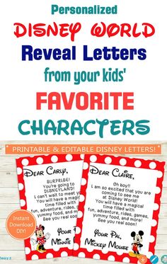 the disney world reveal letters from your kids'favorite characters printable and editable