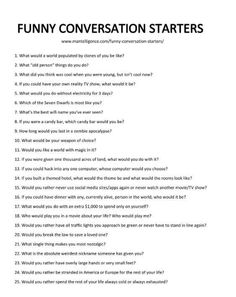 the funny conversation question is shown in this printable version, which includes questions for what to