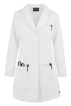 Modern lab coat 4481 with belt detail for just the right touch of tailoring. Practicality is still prioritized thanks to ample pockets and a flexible shape. Inspired by the hit television show, our Grey s Anatomy Classic Scrubs Collection features quality fabrics in both classic and modern silhouettes, for a fit and feel that s authentic to you. • Modern classic • Rounded notch collar • 4-button closure • Plastic buttons • Total of 3 pockets • 1 chest pocket on the left • 2 front patch pockets w Zombie Comic, Doctor White Coat, Fun Scrubs, Doctor Coat, White Lab Coat, Koi Scrubs, Doctor Outfit, Uniform Advantage, Lab Coats